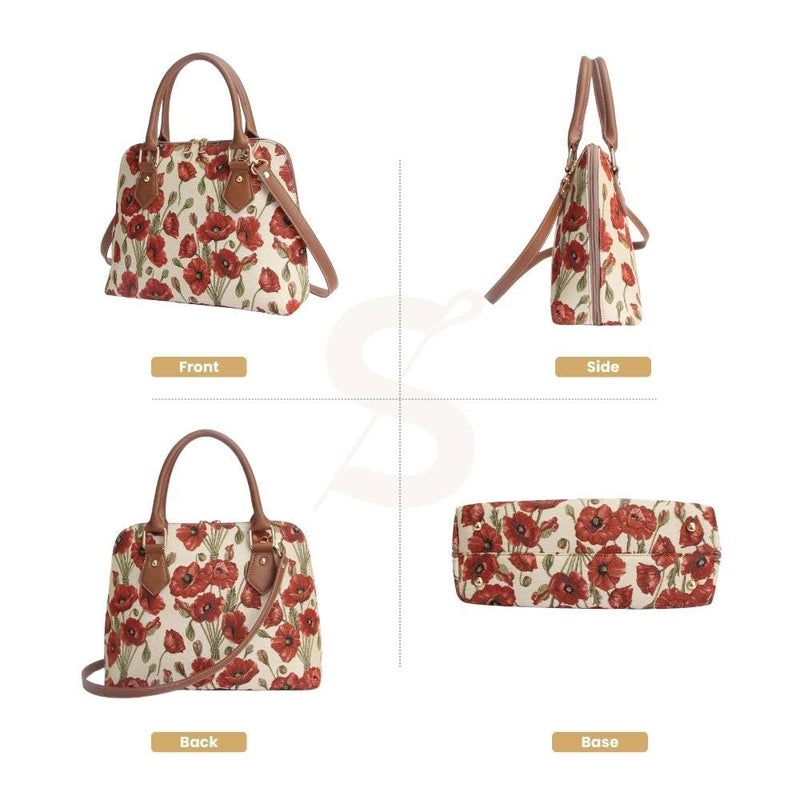 Signare Tapestry Hand Shoulder Bag Cross Body Purses Handbag Satchel Bag for Women In Poppy Floral Design|CONV-POP - Image 2